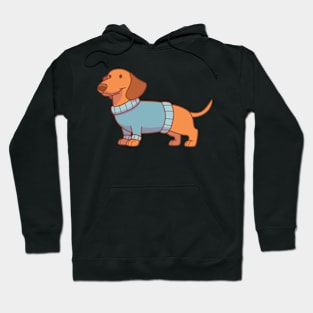 Red dachshund wearing a blue sweater Hoodie